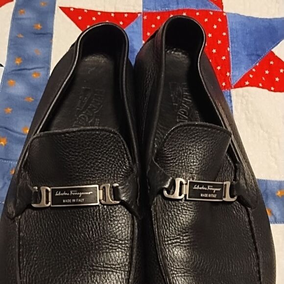 Authentic Salvatore Ferragamo Mens Black Leather Loafers Made In Italy
